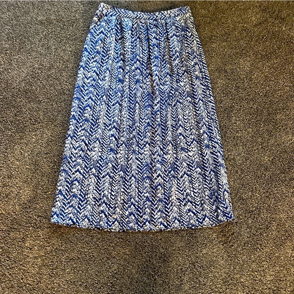 Pure Energy Blue Chevron Print Maxi Skirt XL Flowy Stretch Waist Pleated Pockets